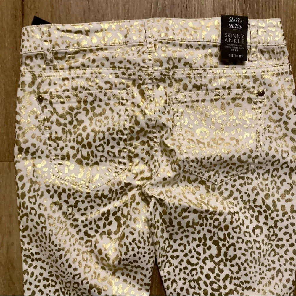 Forever 21 Women’s Skinny Ankle Pants With Gold Cheetah Print Size 26 | Y2K - Picture 5 of 9